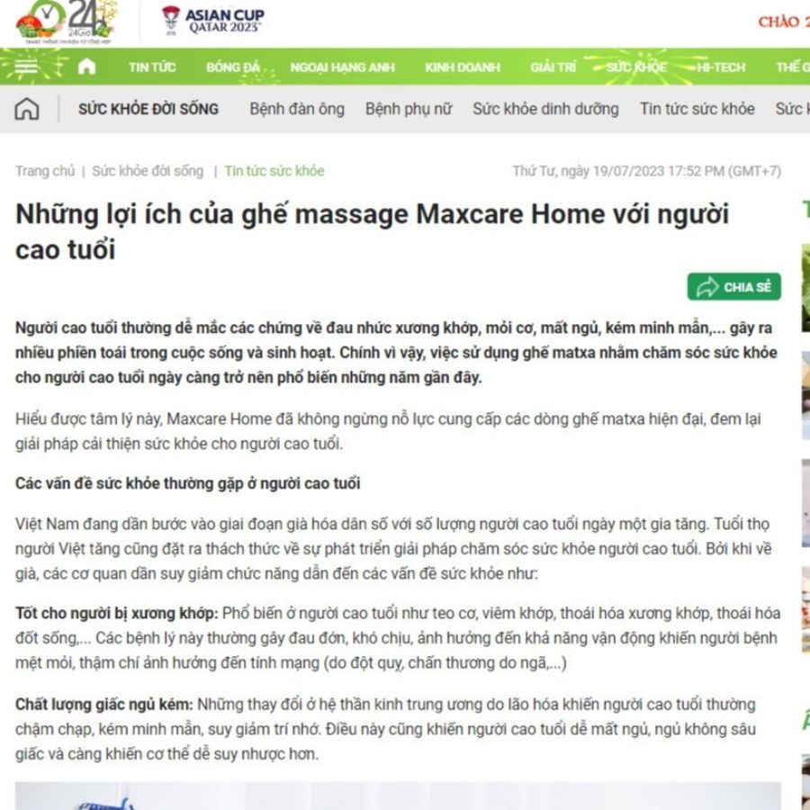 Đánh giá ghế massage MaxCare trên báo 