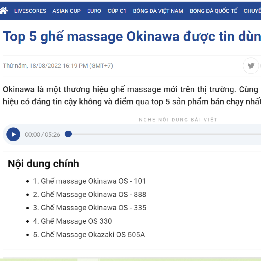 Đánh giá ghế massage Okinawa trên báo