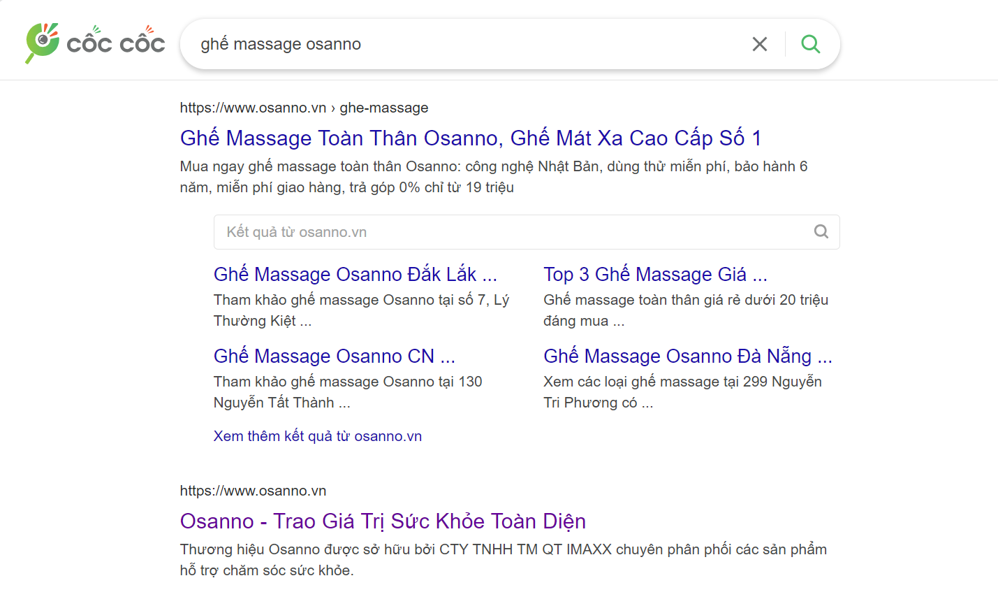 Lượt tìm kiếm ghế massage Osanno trên google khá thấp